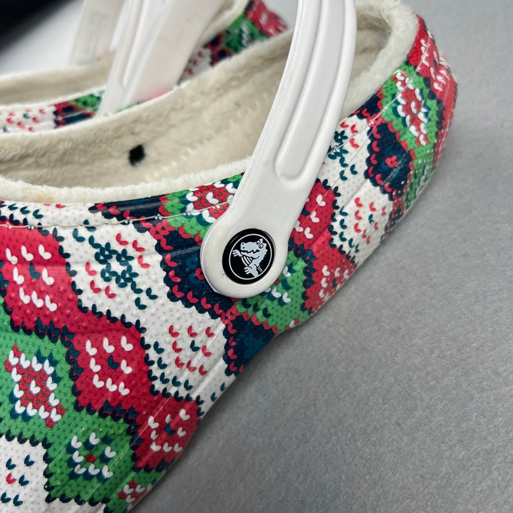 Crocs Classic Lined Clog Mens 13 White Fair Isle Holiday Christmas Pixel Jibbitz - Picture 11 of 16